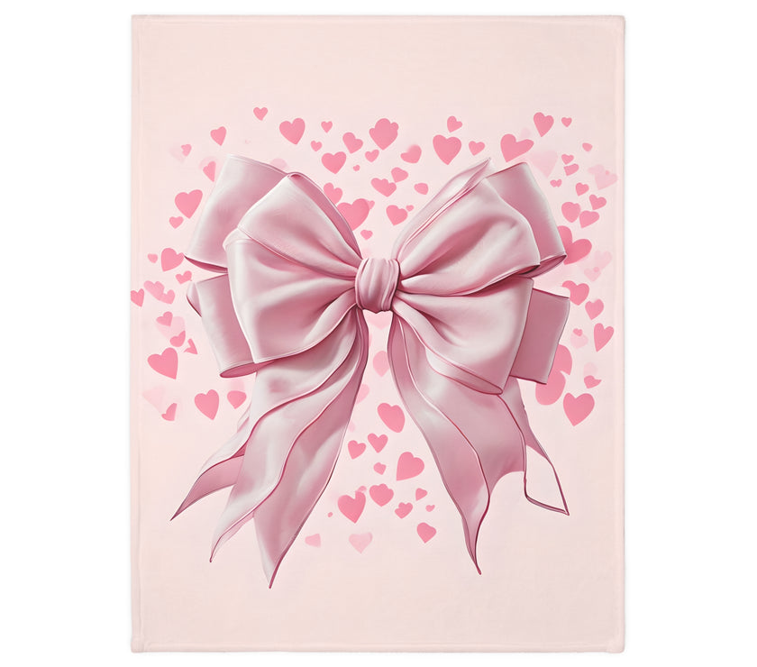 Pink Bow . Pink Heart Velveteen Microfiber Blanket (Two-sided print)