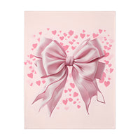 Pink Bow . Pink Heart Velveteen Microfiber Blanket (Two-sided print)