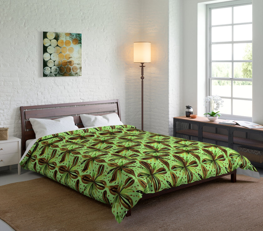 Vibrant Floral Comforter - Boho Bedding, Green Patterned Blanket, Cozy Home Decor, Gift for Nature Lovers, Spring Bedroom