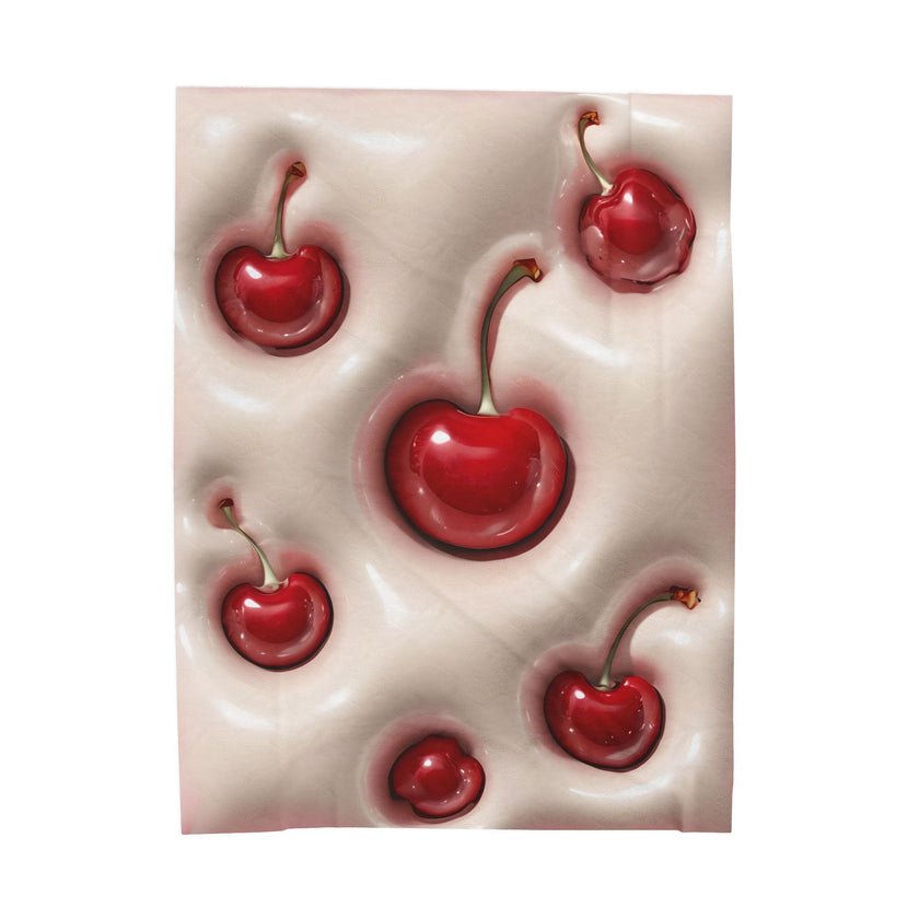 Cherries Plush Blanket, Red Cherry Throw Blanket, Cozy Bedding Decor, Fleece Bedroom Blanket, Cherry Lover Gift, Winter Warm Blanket