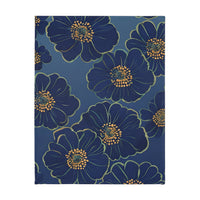 Blanket, Cozy Velveteen Microfiber Two-Sided Print Blue Floral Design - Throw, Bedding, Home Decor, Living Room Accent, Gift Idea