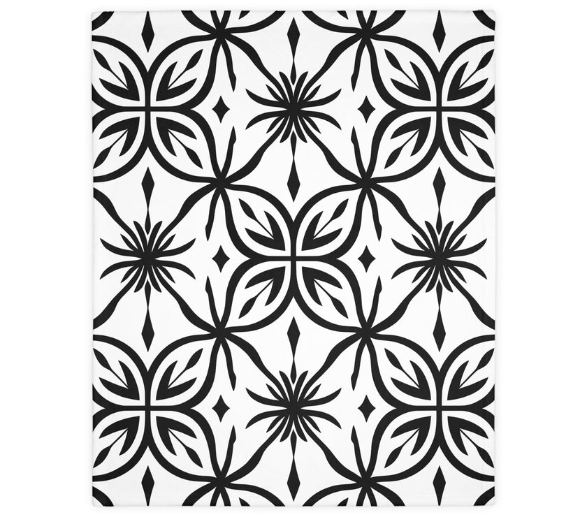 Black and White Pattern Velveteen Microfiber Blanket (Two-sided print)