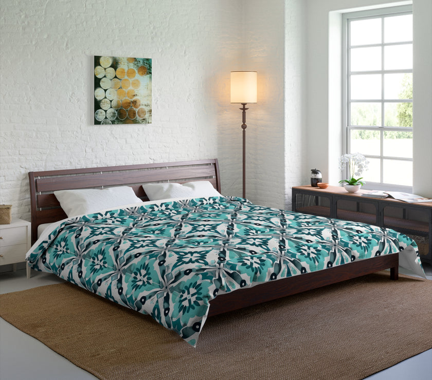 Bohemian Tile Print Comforter, Cozy Bedroom Bedding, Gift for Home Decor, Stylish Dorm Accents, Living Room Throws