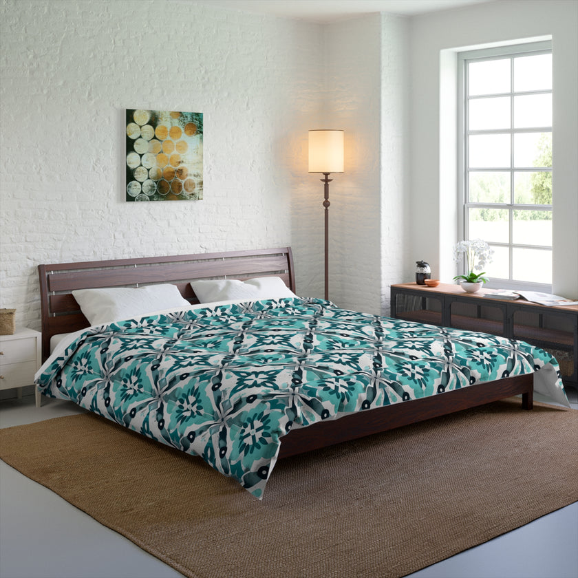 Bohemian Tile Print Comforter, Cozy Bedroom Bedding, Gift for Home Decor, Stylish Dorm Accents, Living Room Throws