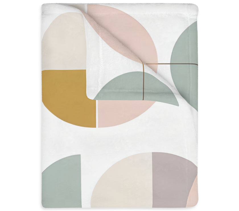 Velveteen Blanket, Pink White Grey Circle Graphic Design, Soft Cozy Throw, Warm Bedspread, Home Decor Accent, Gift for Her, Dorm Room