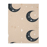 Velveteen Blanket, Pink Moon and Stars Soft Throw, Cozy Bedding, Nursery Decor, Celestial Night Sky Bed Cover, Double Sided Print