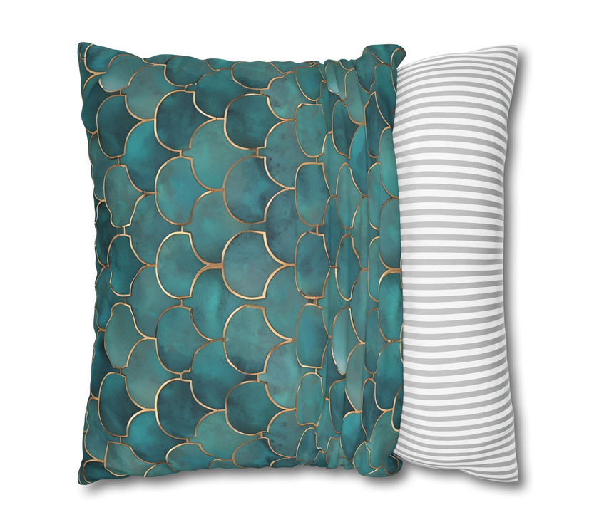 Blue/Green Faux Suede Square Pillowcase