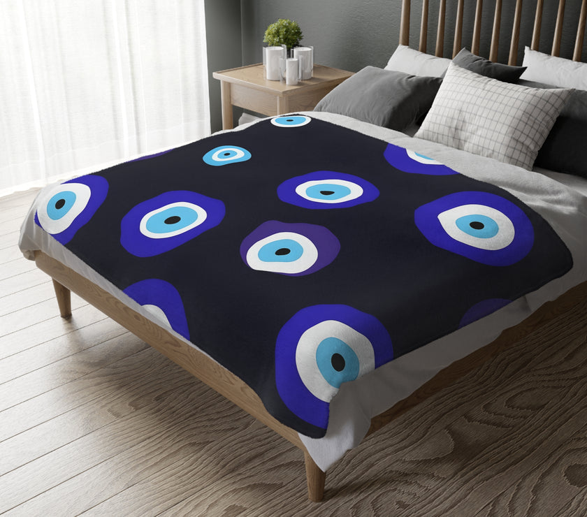 Blue Evil Eye Blanket Velveteen Microfiber Blanket (Two-sided print)