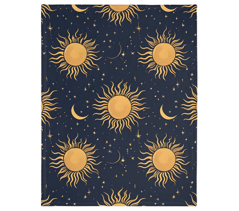 Sun Moon Stars Velveteen Microfiber Blanket (Two-sided print)