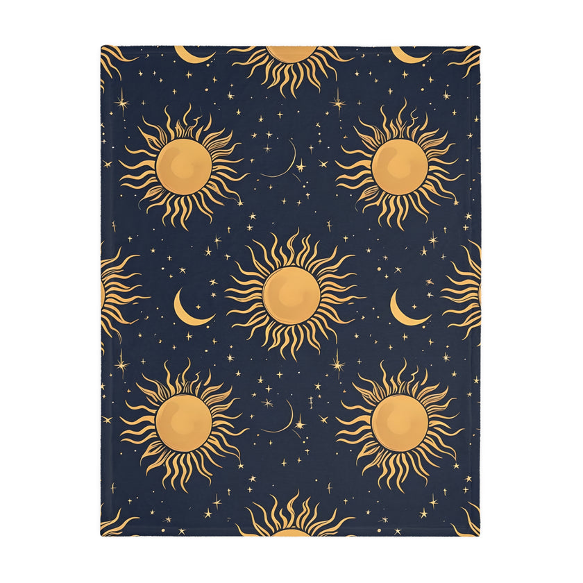 Sun Moon Stars Velveteen Microfiber Blanket (Two-sided print)