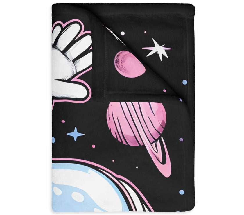 Kids Blanket, Astronaut Spaceman Print, Two-Sided Velveteen Microfiber Throw, Children's Bedroom Decor, Outer Space Theme Bedding, Galaxy