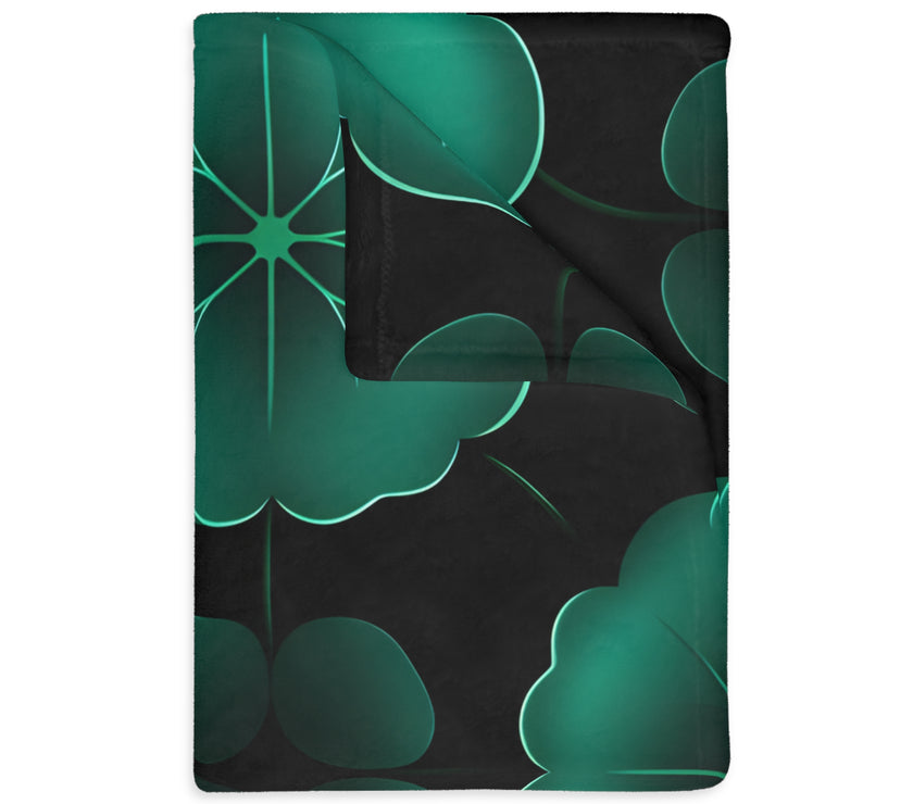 Green Jade Floral Velveteen Microfiber Blanket (Two-sided print)