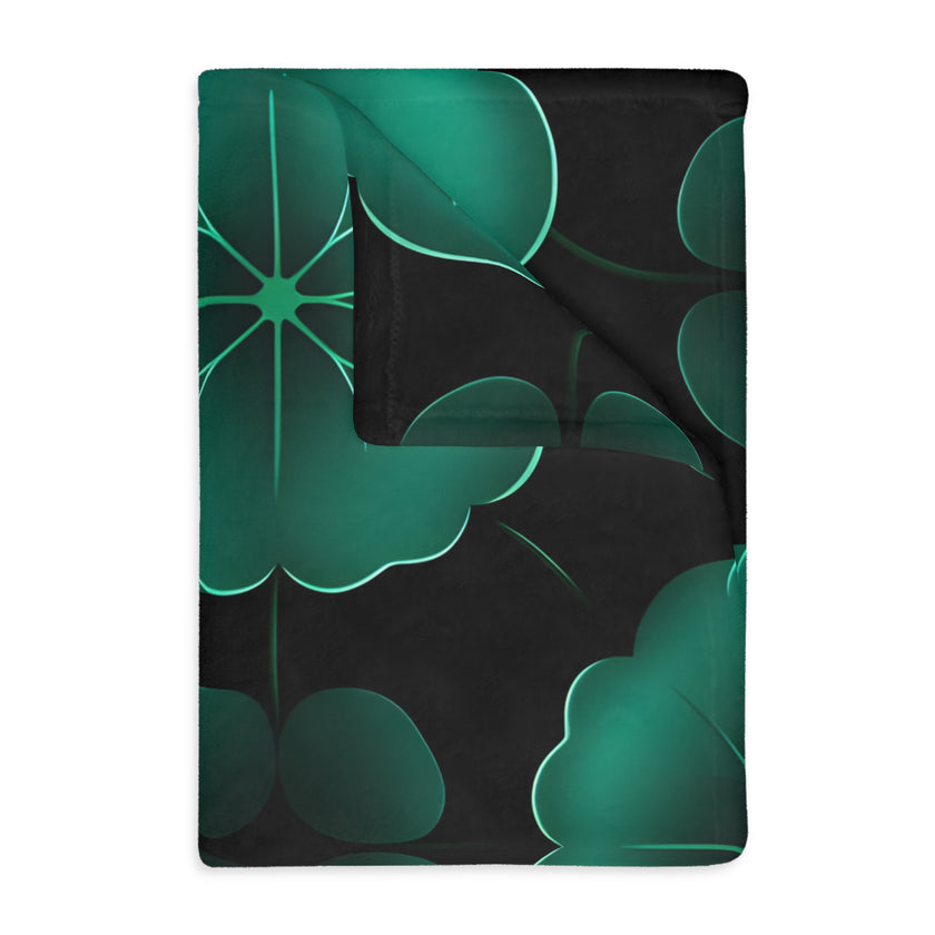 Green Jade Floral Velveteen Microfiber Blanket (Two-sided print)