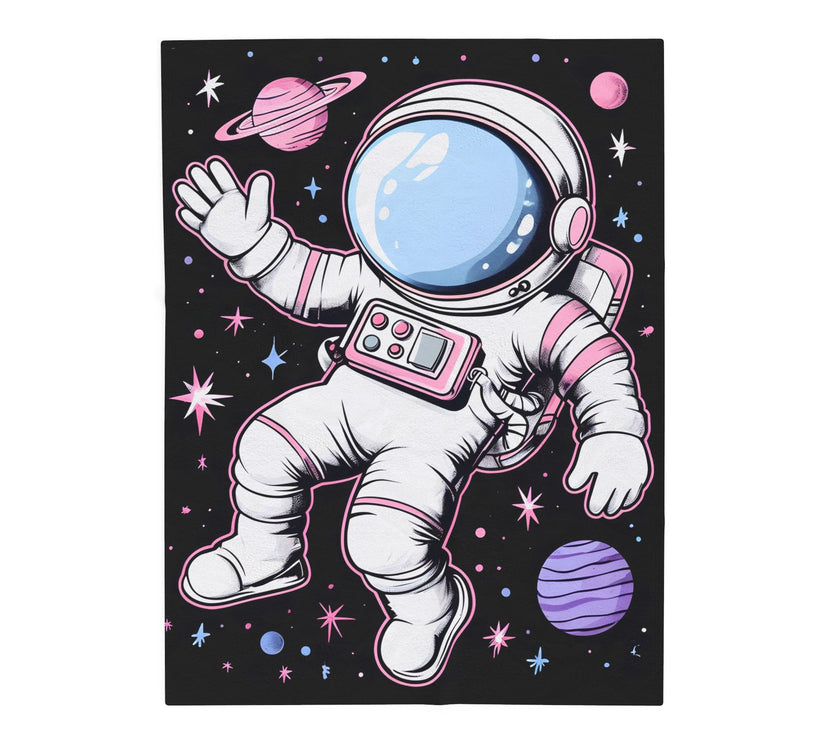 Plush Blanket, Floating Space Man Blanket, Celestial Nebula Theme, Outer Space Throw, Galaxy Bedroom Decor, Astronaut Blanket