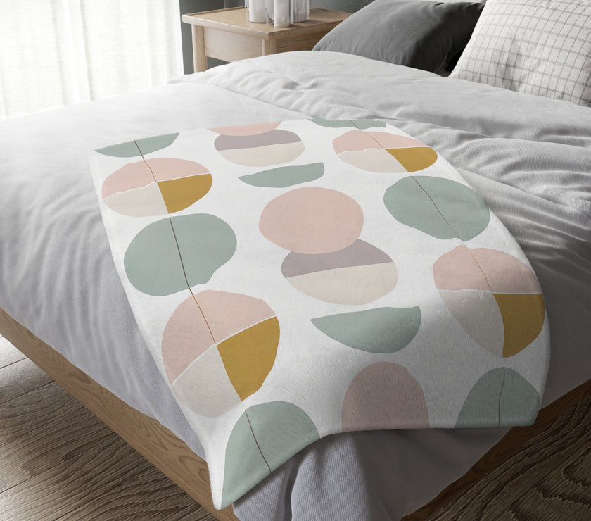 Velveteen Blanket, Pink White Grey Circle Graphic Design, Soft Cozy Throw, Warm Bedspread, Home Decor Accent, Gift for Her, Dorm Room