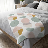 Velveteen Blanket, Pink White Grey Circle Graphic Design, Soft Cozy Throw, Warm Bedspread, Home Decor Accent, Gift for Her, Dorm Room
