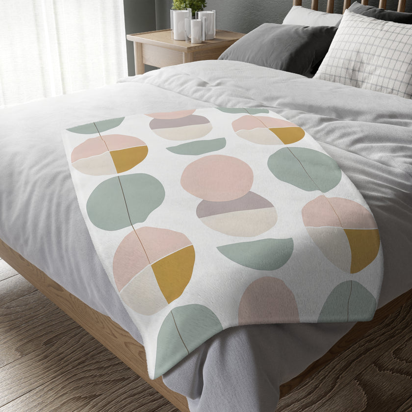 Velveteen Blanket, Pink White Grey Circle Graphic Design, Soft Cozy Throw, Warm Bedspread, Home Decor Accent, Gift for Her, Dorm Room