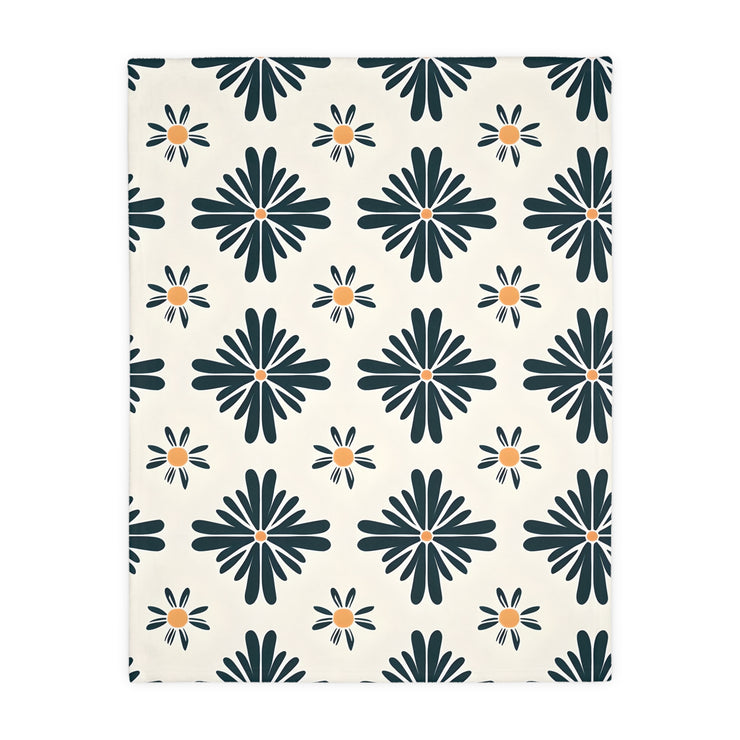 Green and White Floral Velveteen Microfiber Blanket (Two-sided print)