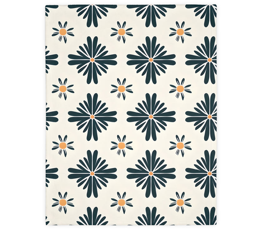 Green and White Floral Velveteen Microfiber Blanket (Two-sided print)