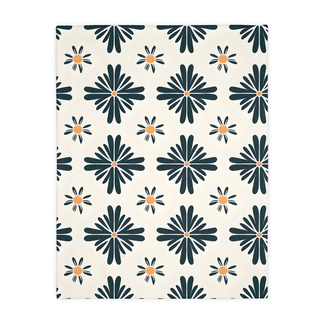 Green and White Floral Velveteen Microfiber Blanket (Two-sided print)