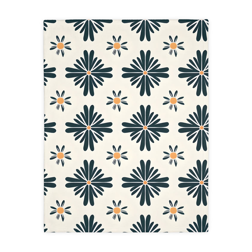 Green and White Floral Velveteen Microfiber Blanket (Two-sided print)