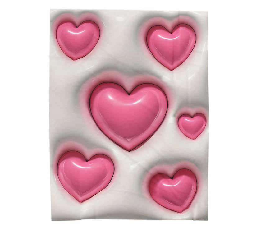 Velveteen Plush Blanket - Pink Heart Plush Blanket, Soft Throw Blanket, Heart Pattern Bedding, Cozy Fleece Blanket, Valentine's Day Gift