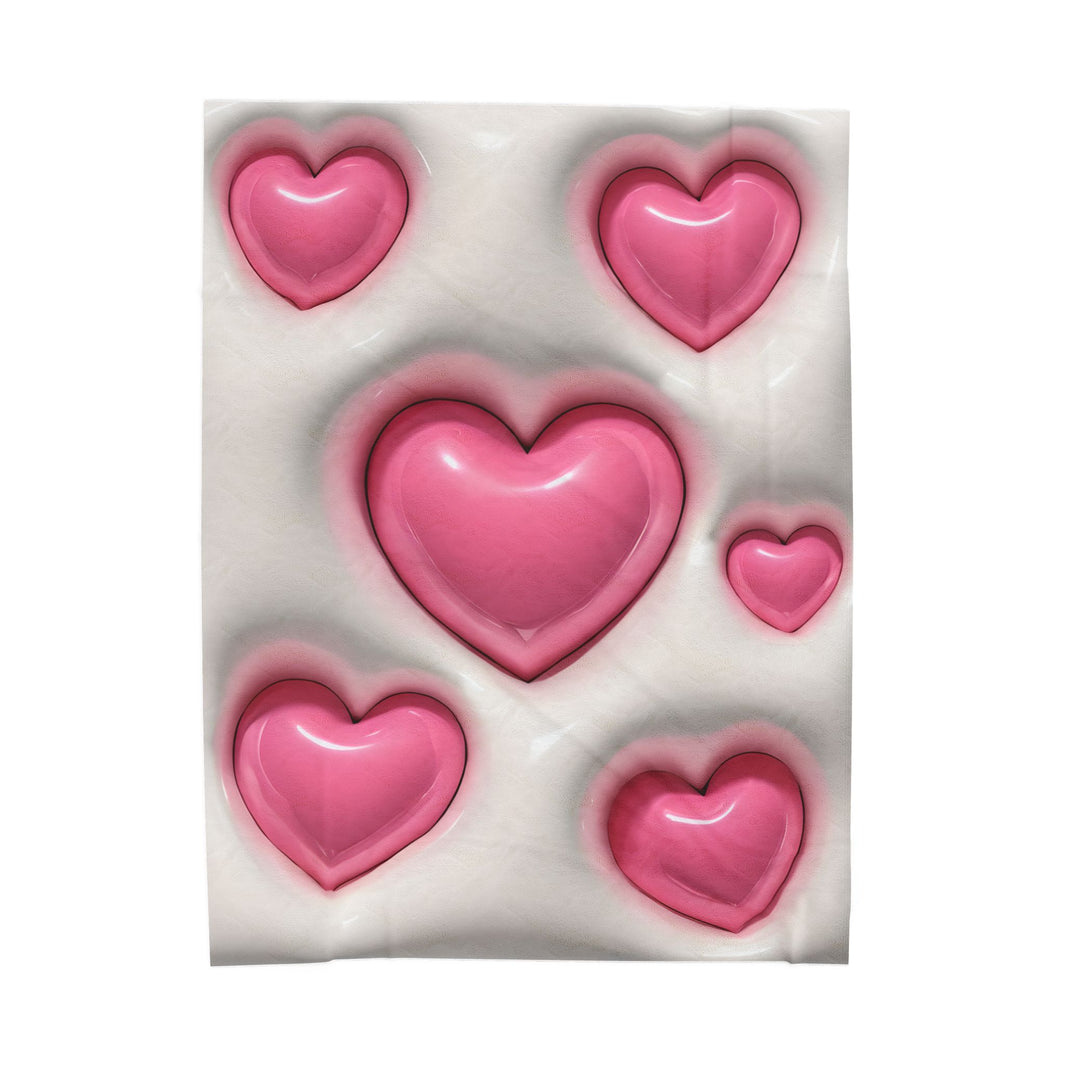 Velveteen Plush Blanket - Pink Heart Plush Blanket, Soft Throw Blanket, Heart Pattern Bedding, Cozy Fleece Blanket, Valentine's Day Gift