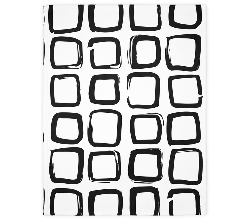 Black and White Square Velveteen Microfiber Blanket (Two-sided print)