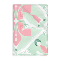Green Pink Floral Velveteen Microfiber Blanket (Two-sided print)