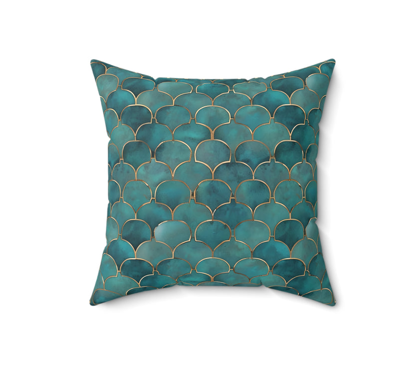 Green | Blue Faux Suede Square Pillow