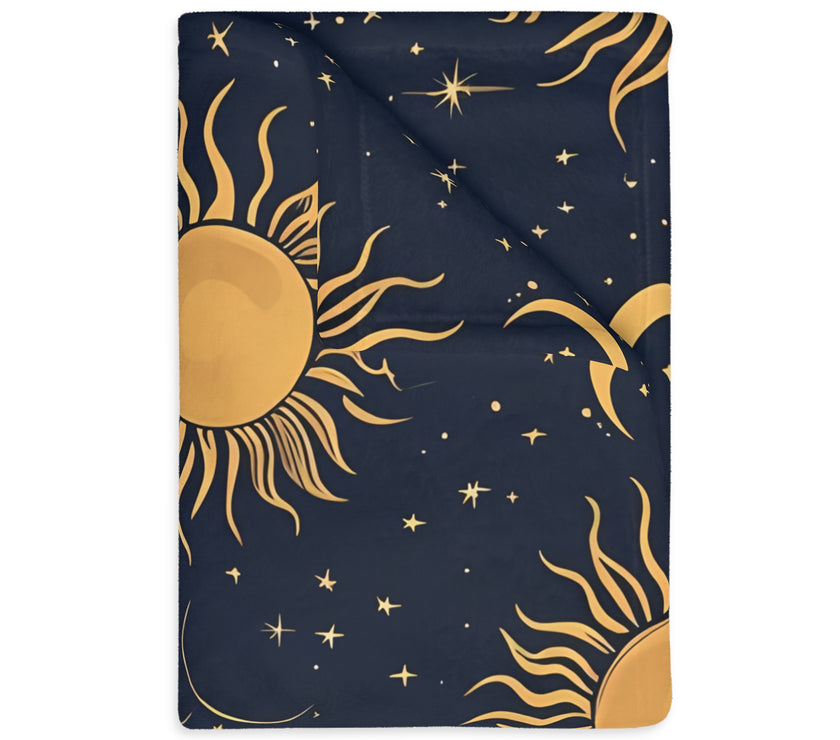 Sun Moon Stars Velveteen Microfiber Blanket (Two-sided print)