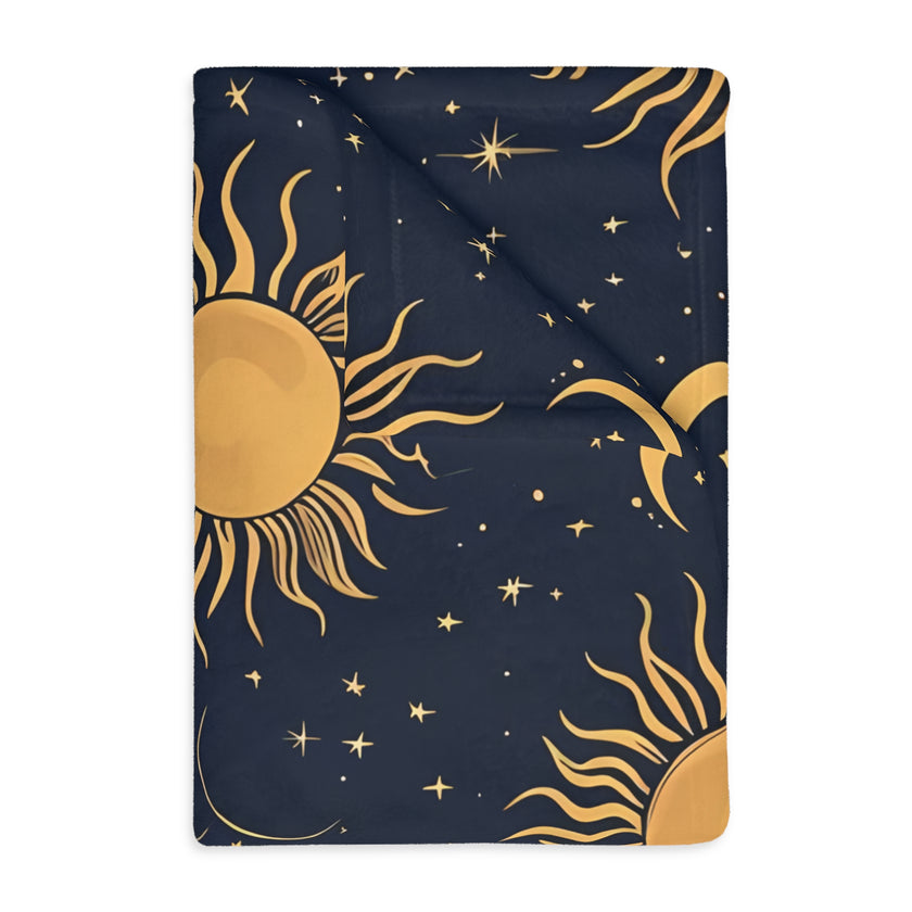 Sun Moon Stars Velveteen Microfiber Blanket (Two-sided print)