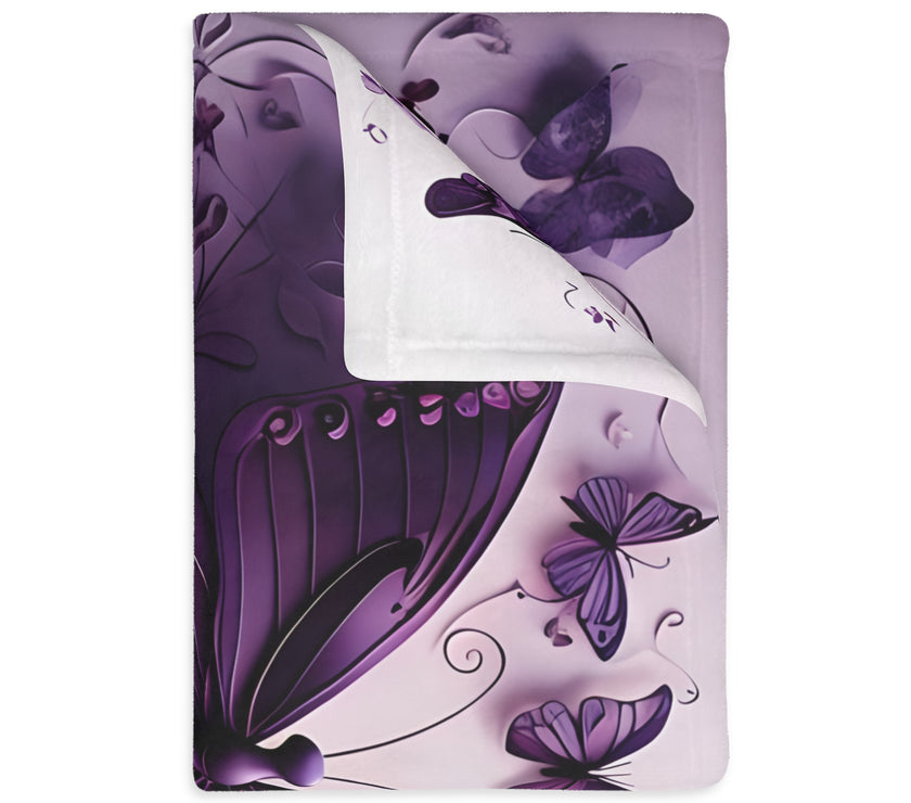 Purple Butterfly Blanket - Ultra Soft Velveteen Microfiber Throw, Reversible Print, Cozy Bedding, Home Decor, Gift for Her, Butterfly Lover,