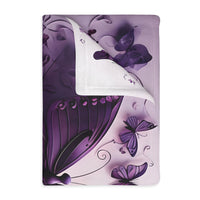 Purple Butterfly Blanket - Ultra Soft Velveteen Microfiber Throw, Reversible Print, Cozy Bedding, Home Decor, Gift for Her, Butterfly Lover,
