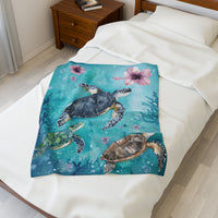 Velveteen Plush Blanket, Sea Turtle Kids Blanket, Kids Bedding, Ocean Themed Blanket, Children's Throw Blanket, Coastal Nursery Decor