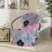 Blue, Pink Floral Velveteen Microfiber Blanket