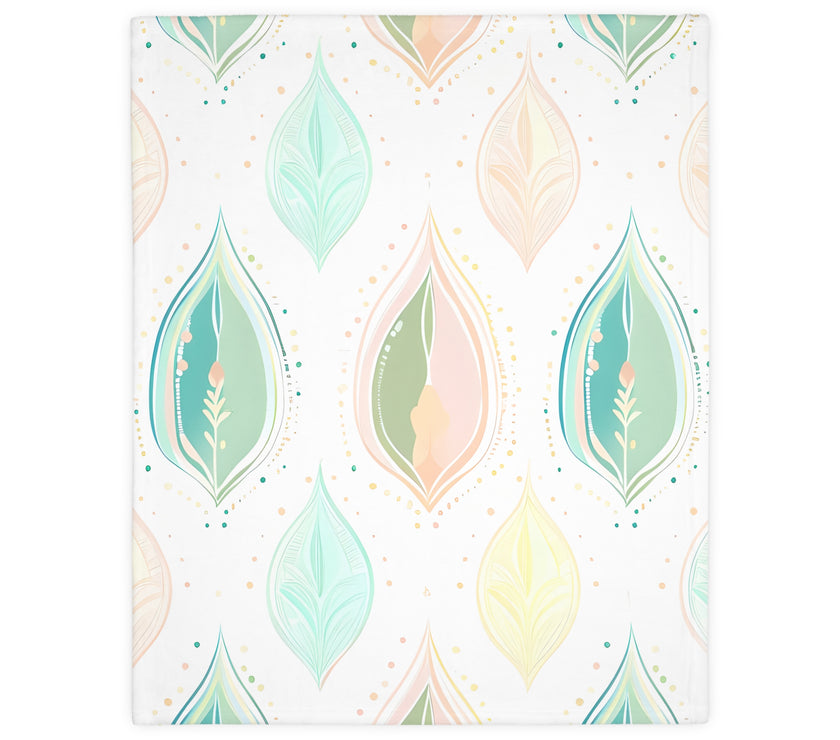 Velveteen Microfiber Blanket, Green Pink Leaf Blanket - Soft Plush Throw, Cozy Winter Bedding, Botanical Home Decor, Gift for Nature Lover,