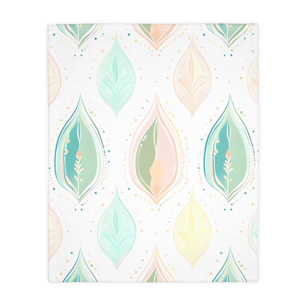 Velveteen Microfiber Blanket, Green Pink Leaf Blanket - Soft Plush Throw, Cozy Winter Bedding, Botanical Home Decor, Gift for Nature Lover,