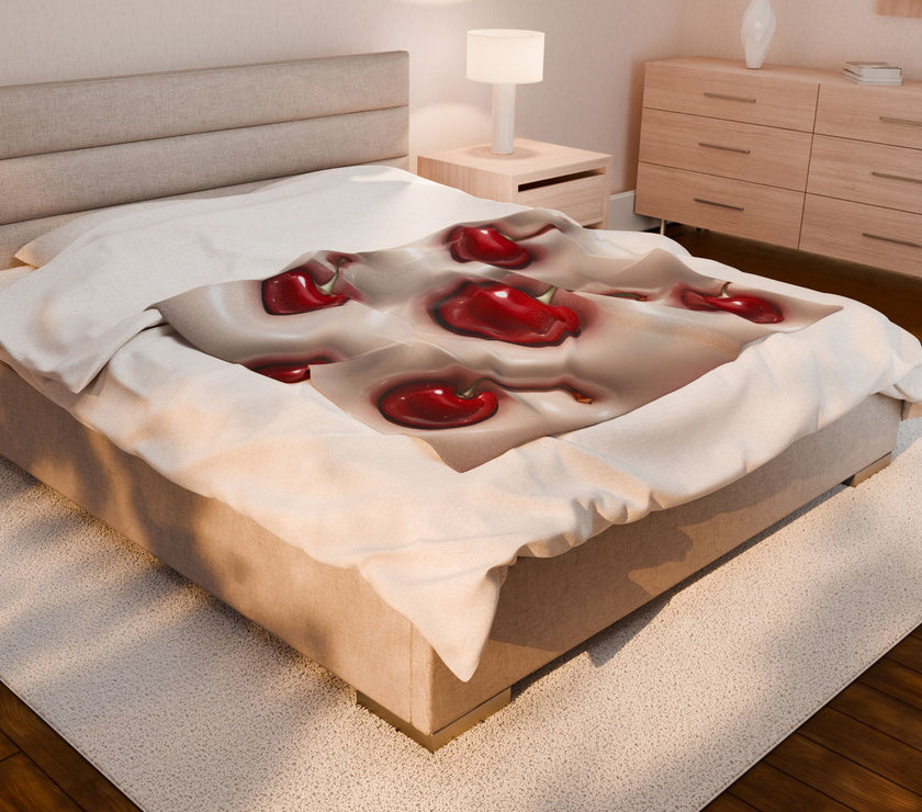Cherries Plush Blanket, Red Cherry Throw Blanket, Cozy Bedding Decor, Fleece Bedroom Blanket, Cherry Lover Gift, Winter Warm Blanket