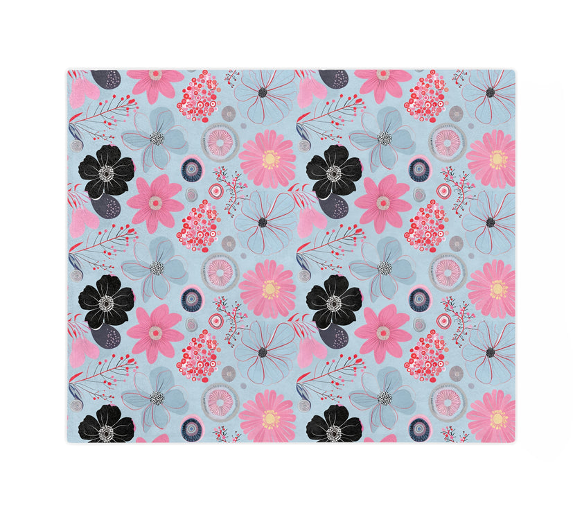 Blue, Pink Floral Velveteen Microfiber Blanket