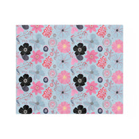 Blue, Pink Floral Velveteen Microfiber Blanket
