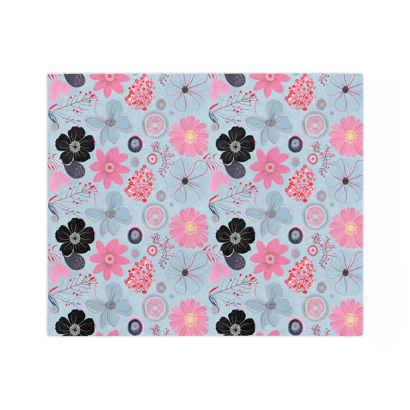 Blue, Pink Floral Velveteen Microfiber Blanket