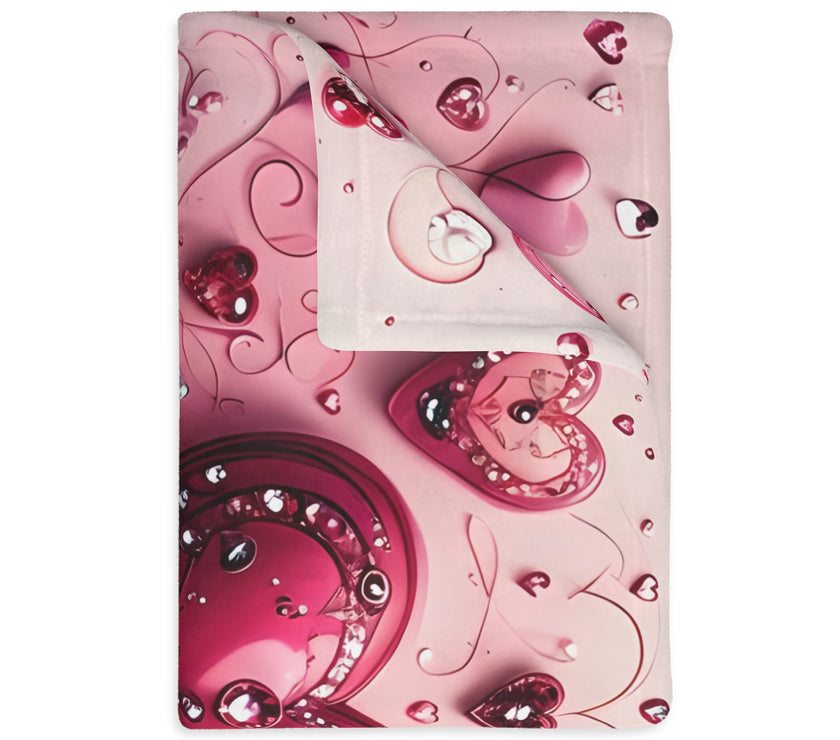 Pink Hearts Velveteen Microfiber Blanket (Two-sided print) Pink Velveteen Microfiber Blanket, Love Blanket