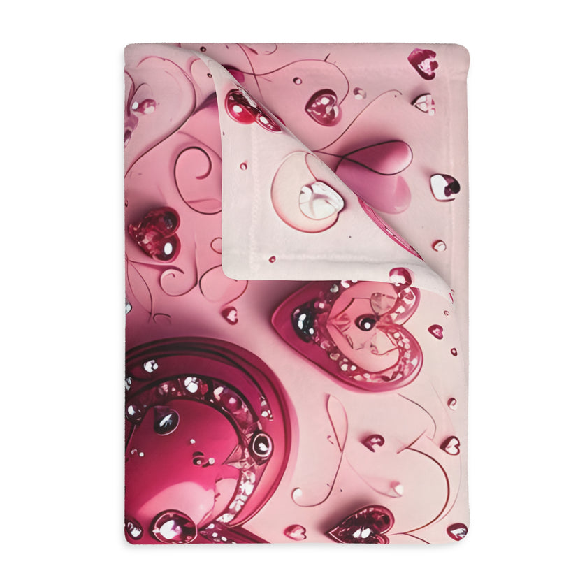 Pink Hearts Velveteen Microfiber Blanket (Two-sided print) Pink Velveteen Microfiber Blanket, Love Blanket