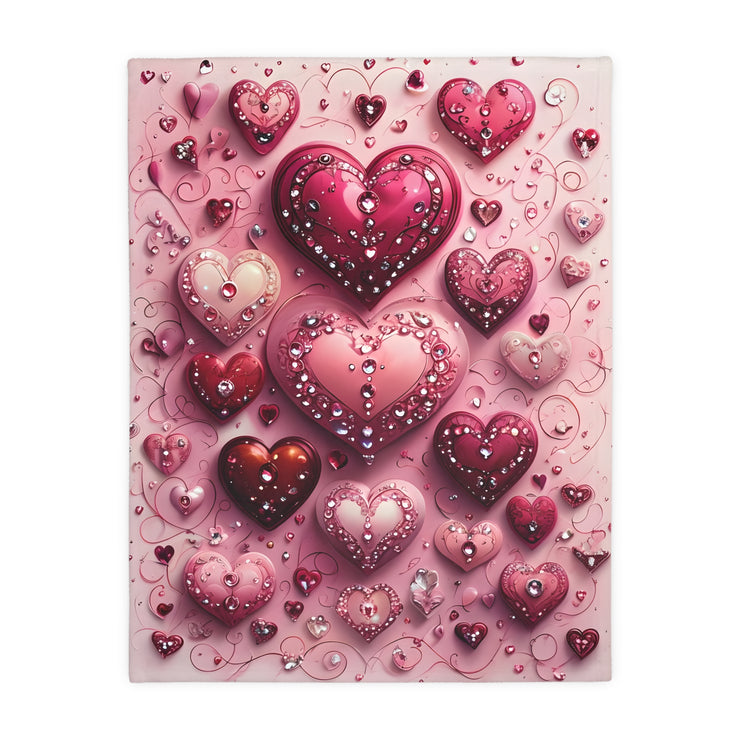 Pink Hearts Velveteen Microfiber Blanket (Two-sided print) Pink Velveteen Microfiber Blanket, Love Blanket