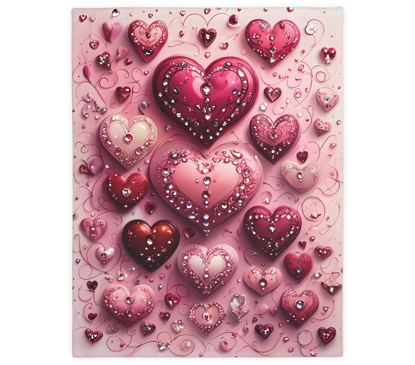 Pink Hearts Velveteen Microfiber Blanket (Two-sided print) Pink Velveteen Microfiber Blanket, Love Blanket