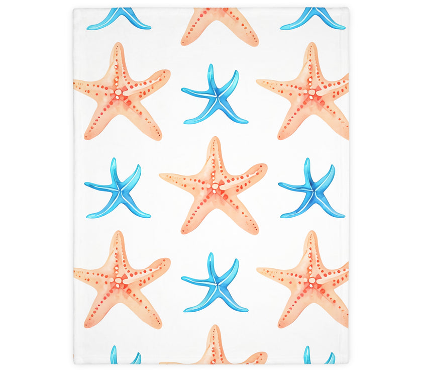 Blue Orange Ocean Sea Star Fish Velveteen Microfiber Blanket (Two-sided print)