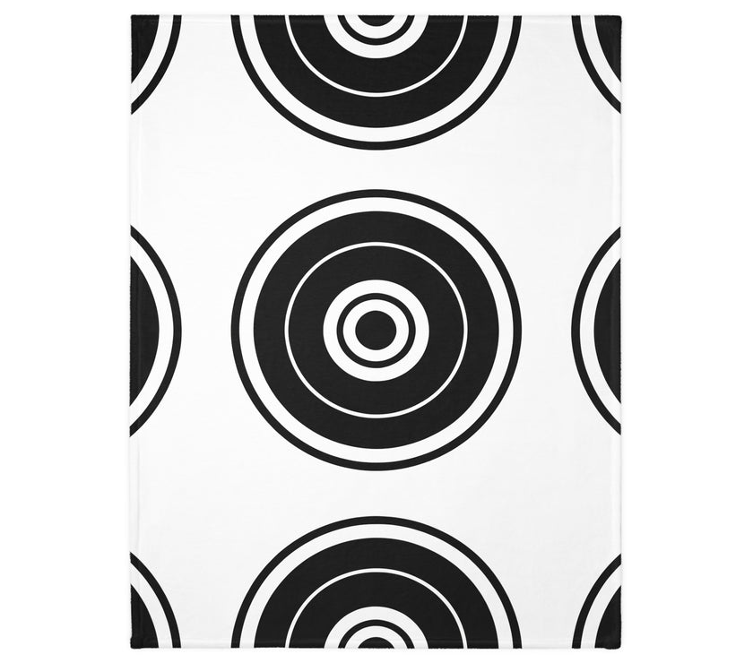 Black and white Circle Pattern Velveteen Microfiber Blanket (Two-sided print)