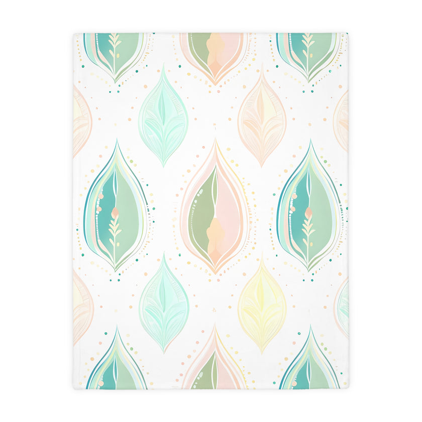 Velveteen Microfiber Blanket, Green Pink Leaf Blanket - Soft Plush Throw, Cozy Winter Bedding, Botanical Home Decor, Gift for Nature Lover,