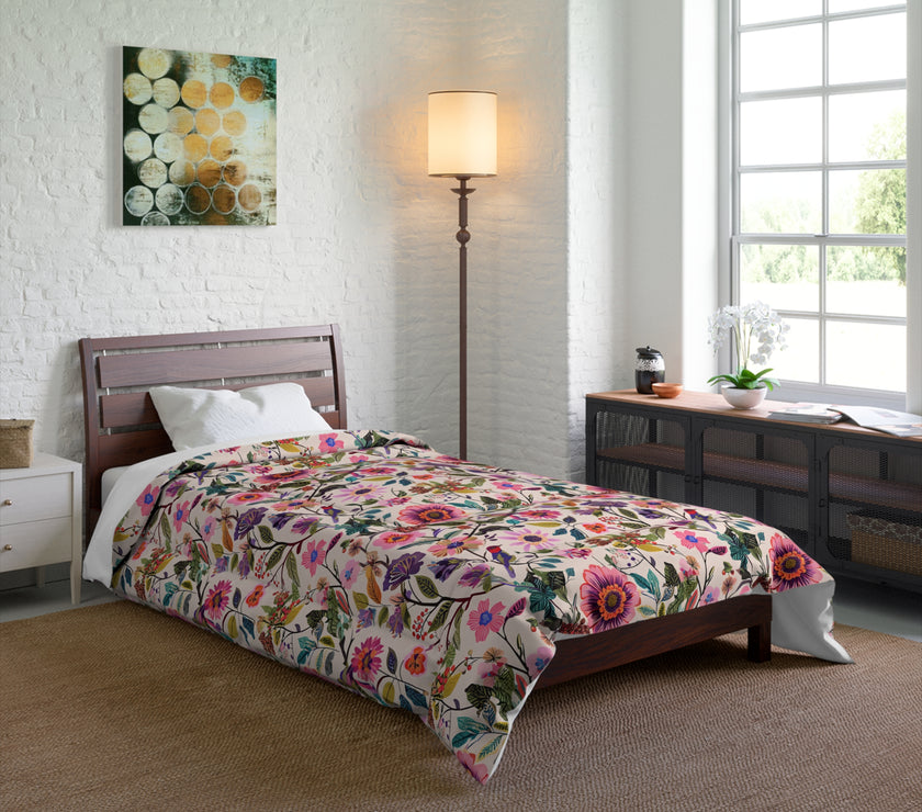 Floral Comforter for Cozy Bedrooms, Boho Home Decor, Floral Bedding, Bedspread, Gift for Her, Spring Bedroom Makeover